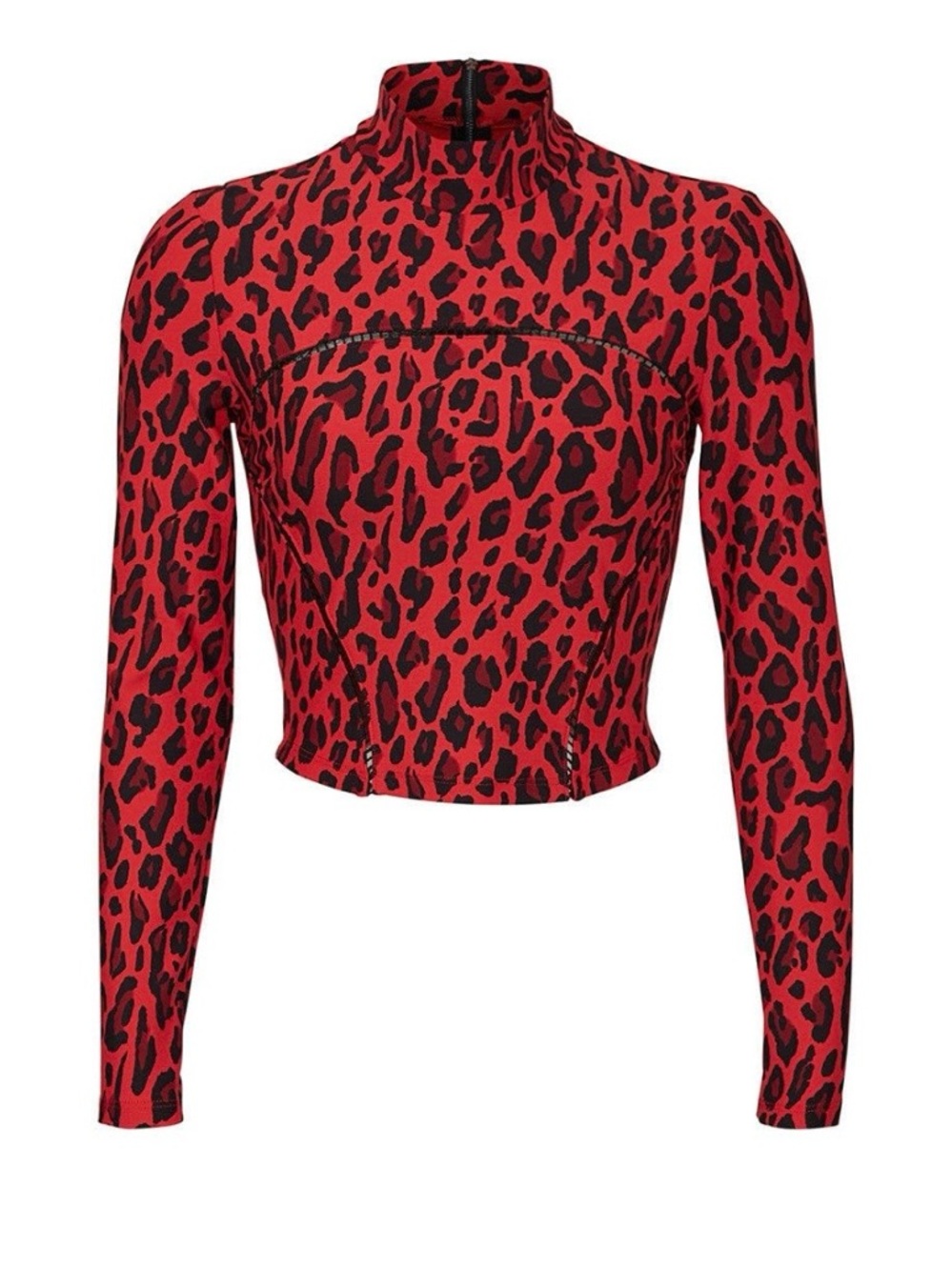 MICHI Red & Black Leopard Mock Neck Crop Top
